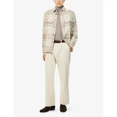 Dunhill Mens Natural Checked Flap-pocket Cashmere Overshirt In Multi