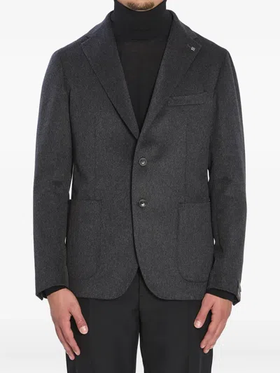 Tagliatore Single-breasted Cashmere Jacket In Gray