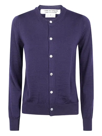 Comme Des Garçons Ribbed Hem Long Sleeve Crew Neck Cardigan In Blue