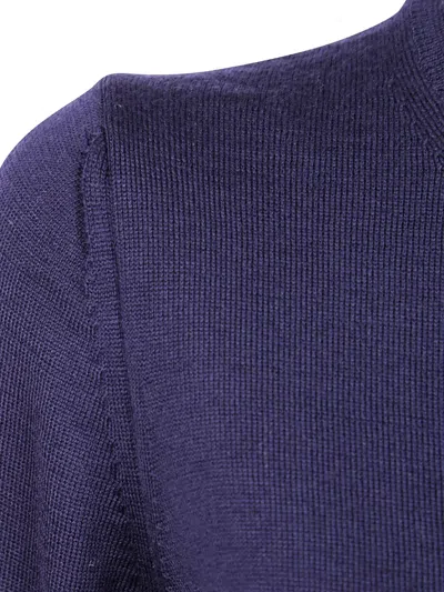 Comme Des Garçons Ribbed Hem Long Sleeve Crew Neck Cardigan In Blue