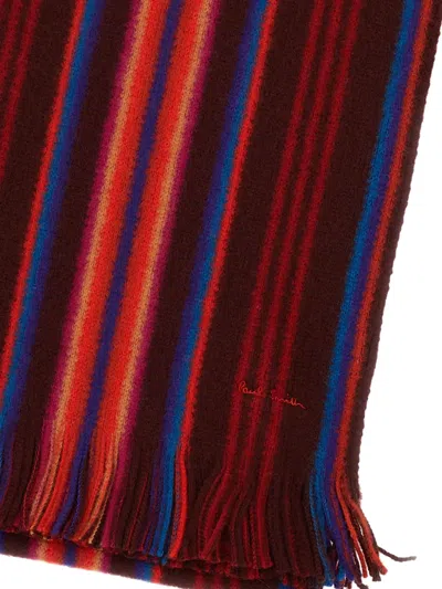 Paul Smith Fringed Merino Wool Scarf With Vertical Stripes In Red