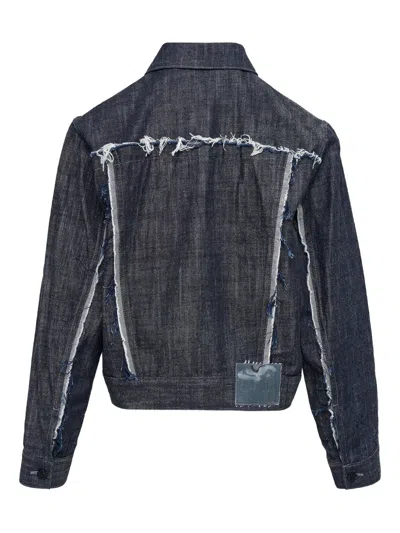 Y's Untrimmed Panel Denim Jacket In Blue
