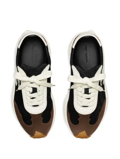 Tory Burch Suede Round Toe Sneakers With Vibram Sole In Black