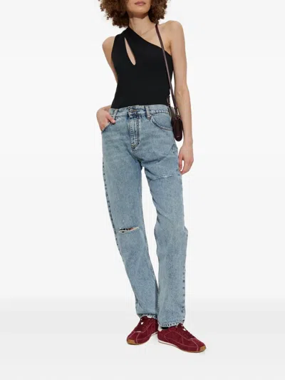 仿旧膝部细节牛仔裤