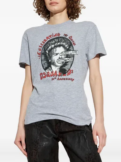 Dsquared2 Graphic Printed Crewneck T-shirt In Gray