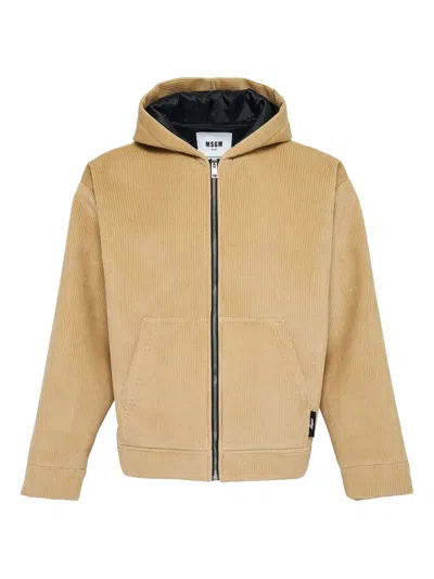 Msgm Hooded Corduroy Jacket In Multi