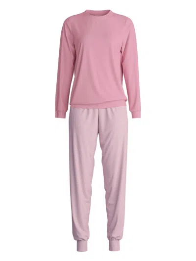 Calida Henley-neck Striped-pattern Pyjama In Pink