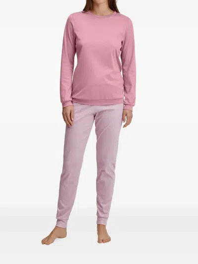Calida Henley-neck Striped-pattern Pyjama In Pink