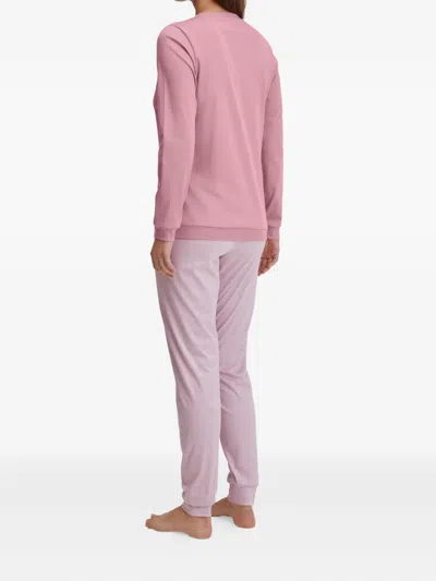 Calida Henley-neck Striped-pattern Pyjama In Pink