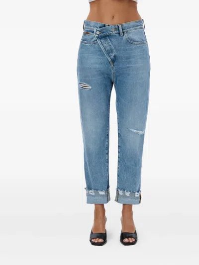 No44 Crossover Distressed Jeans In Blue