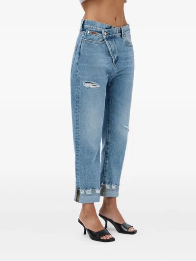 No44 Crossover Distressed Jeans In Blue