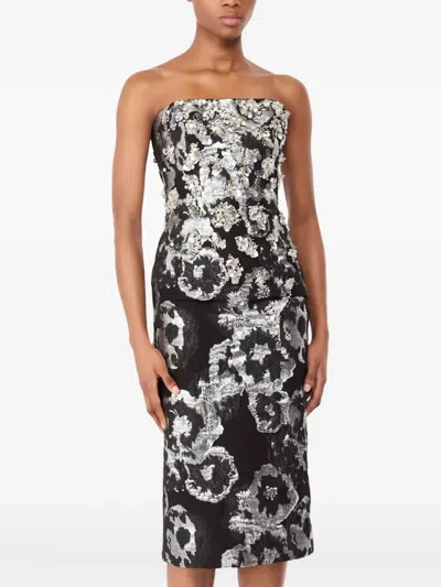 Jenny Packham Black Lotus Floral-print Embellished Midi Dress In Black