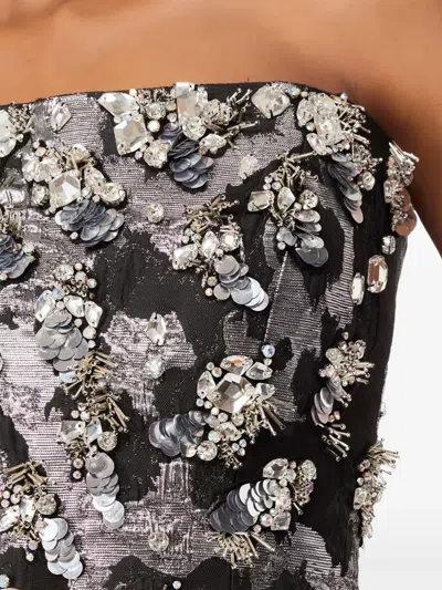 Jenny Packham Black Lotus Floral-print Embellished Midi Dress In Black