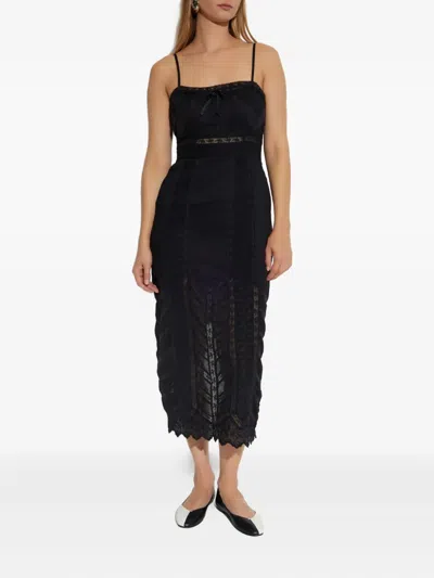 Loveshackfancy Celadine Lace-insert Midi Dress In Black