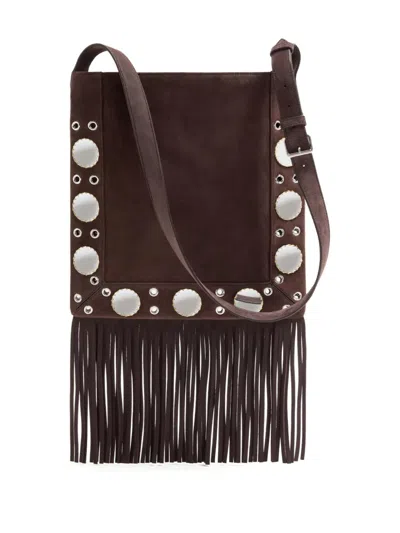 Valentino Suede Cross-body Bag With Fringe And Studs In Black