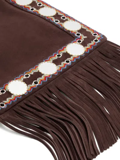 Valentino Suede Cross-body Bag With Fringe And Studs In Black