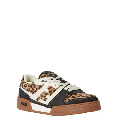 Fendi Low-top Platform In Multicolor Cavallino Calfskin And Suede In Brown