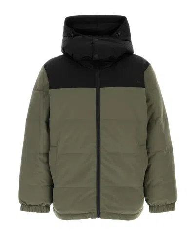 A.p.c. Sage Green Stretch Polyester Reversible Padded Jacket In Green