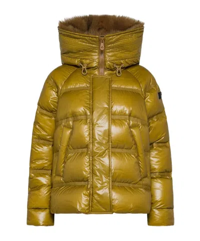 Peuterey Shiny Nylon Ripstop Down Jacket In Gold