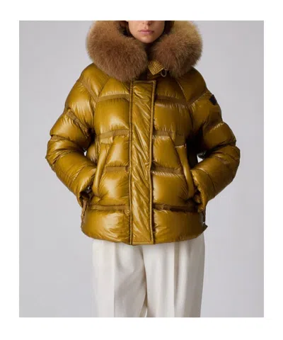 Peuterey Shiny Nylon Ripstop Down Jacket In Gold