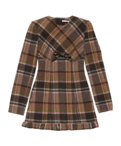 Acne Studios Delfin Plaid Long Sleeve Wool Blend Minidress In Neutral