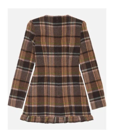 Acne Studios Delfin Plaid Long Sleeve Wool Blend Minidress In Neutral