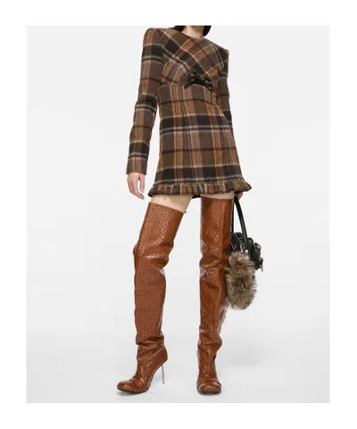 Acne Studios Delfin Plaid Long Sleeve Wool Blend Minidress In Neutral