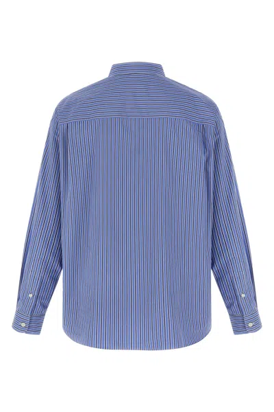 Comme Des Garçons Striped Shirt With Graphic Patches And Collar In Blue