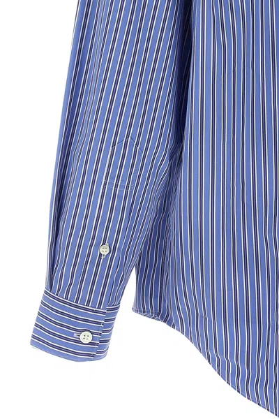 Comme Des Garçons Striped Shirt With Graphic Patches And Collar In Blue