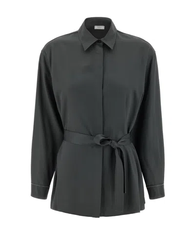 Peserico Fluid Viscose Twill Shirt With Jewel-detail Cuffs In Black