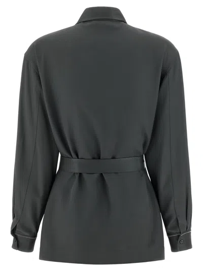 Peserico Fluid Viscose Twill Shirt With Jewel-detail Cuffs In Black