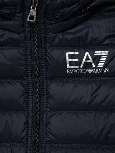 Ea7 Hooded Quilted Vest In Blue