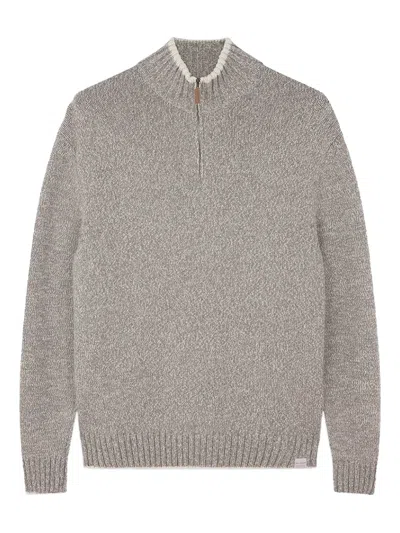 Paul & Shark Textured Knit Turtleneck Sweater With Ribbed Details In Gray