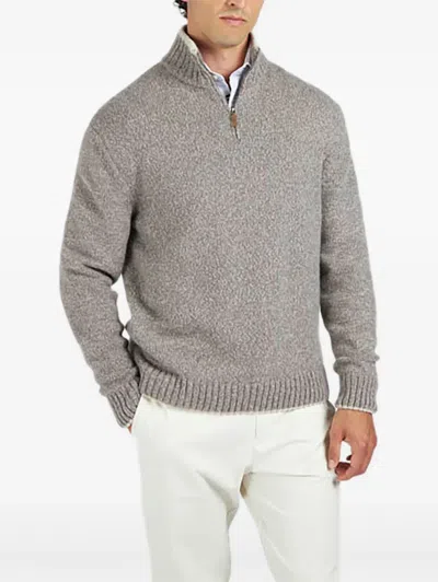 Paul & Shark Textured Knit Turtleneck Sweater With Ribbed Details In Gray