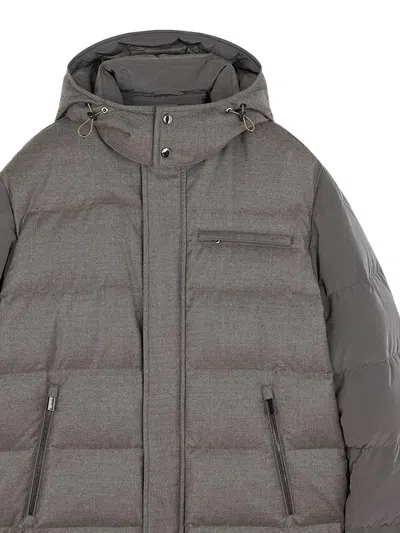 Paul & Shark Wool And Silk Puffer Jacket With Contrast Inserts In Gray