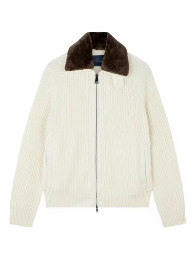 Paul & Shark Ribbed Zip-up Sweater In Gold