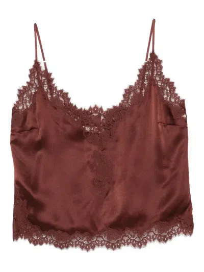 Doen Lace-trimmed Satin Top In Brown
