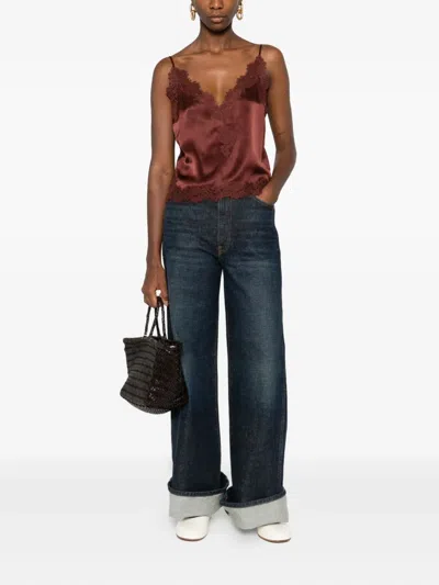 Doen Lace-trimmed Satin Top In Brown