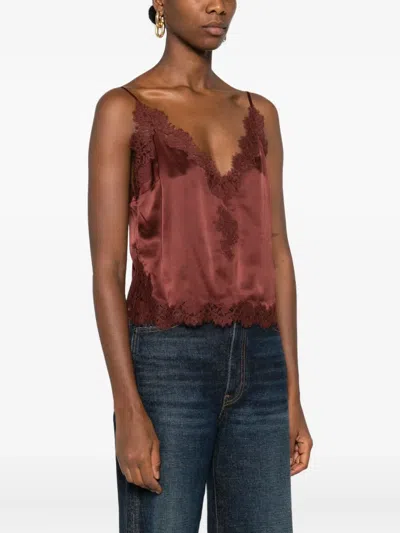 Doen Lace-trimmed Satin Top In Brown