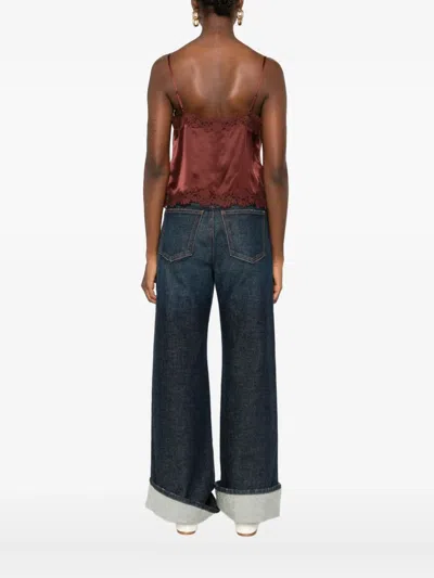 Doen Lace-trimmed Satin Top In Brown