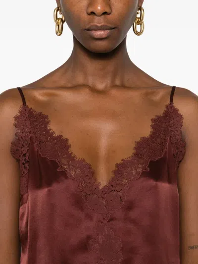 Doen Lace-trimmed Satin Top In Brown