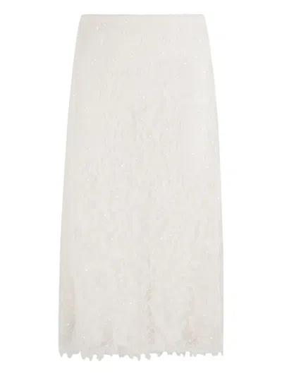 Ermanno Firenze Bead-embellished Lace Midi Skirt In Neutral