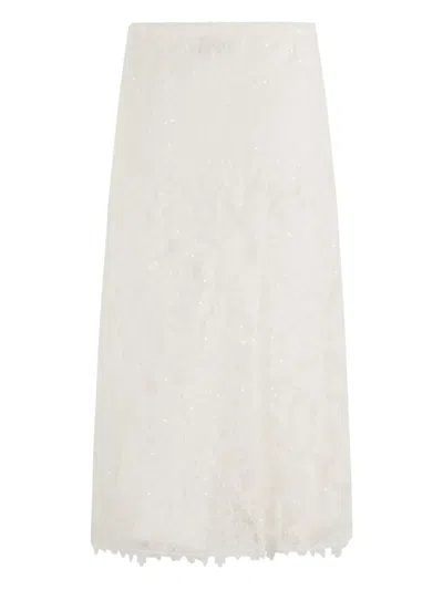 Ermanno Firenze Bead-embellished Lace Midi Skirt In Neutral