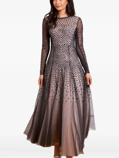 Needle & Thread Sequin Cascade Round Neck Gown In Gray