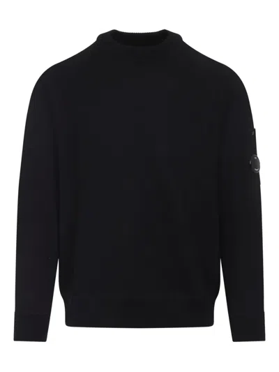 C.p. Company Knitted Wool Pullover With Signature Patch Logo In Black