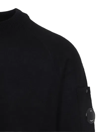 C.p. Company Knitted Wool Pullover With Signature Patch Logo In Black