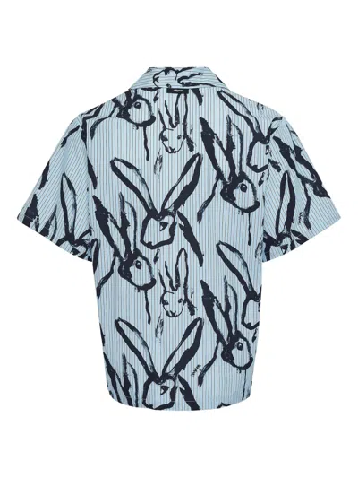 Msgm Rabbit-print Button-up Shirt In Blue