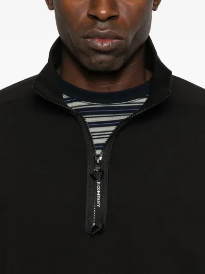 C.p. Company Sweatshirts Polo Collar In Diagonal Raised Fleece Clothing In Black