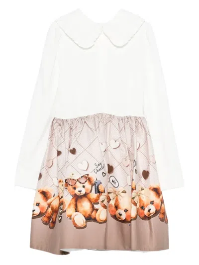 Monnalisa Cotton Teddy Bear Dress In White