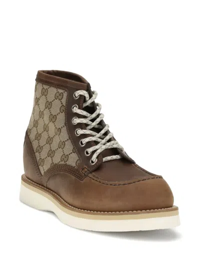 Gucci High-top Round Toe Bootie With Contrast Sole In Brown